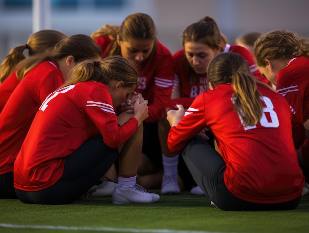 Halftime Talk Women soccer players huddled during halftime listening intently to coach Sony RX10