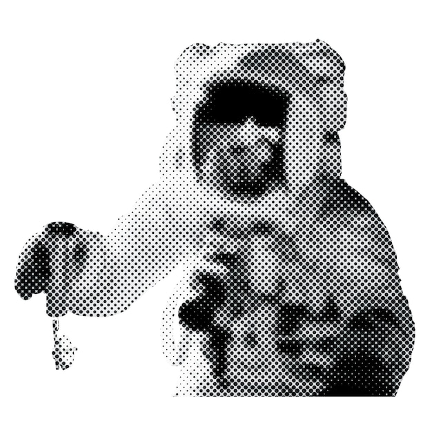 Halftone astronaut sticker met een witte rand