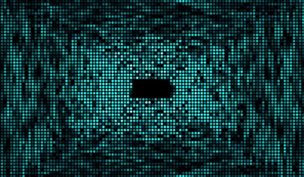 ハーフトーン ドットは、黒い背景にデジタル技術の青い光を抽象化します。