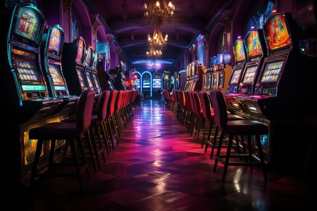 Hall in the casino with slot machines jackpot