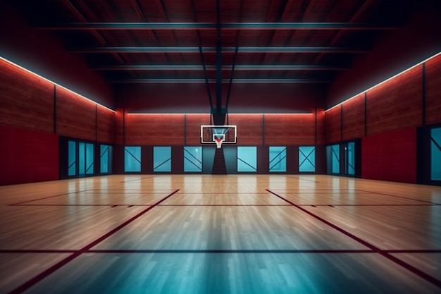 Photo hall wall background interior corridor indoor basketball game empty neon futuristic arena generative ai
