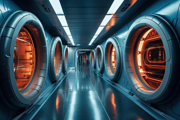 Hall way in a futuristic space ship