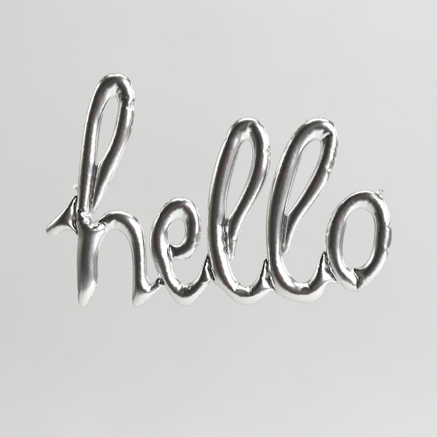 Foto hallo woordvormige 3d illustratie van zilveren ballonnen geïsoleerd op een witte achtergrond