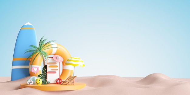 Hallo zomer banner ontwerp 3d illustratie