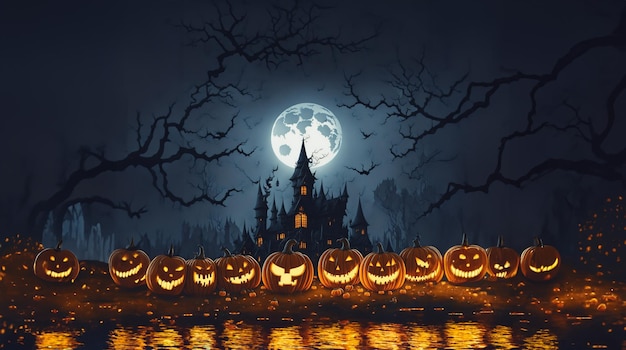 Hallooween Wallpaper with evil pumpkins ghost castle scary