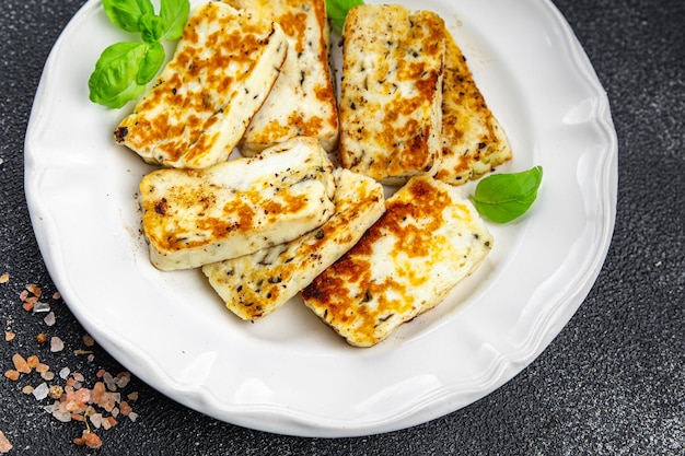 halloumi fried cheese meal food snack on the table copy space food background rustic top view