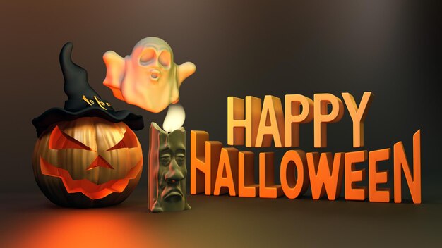 Photo halloween 3d illustration happy halloween concept with pumpkin ghost candle