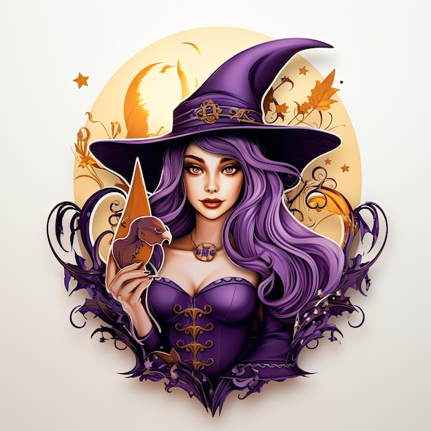 Halloween 3d sticker beautiful witch on white background