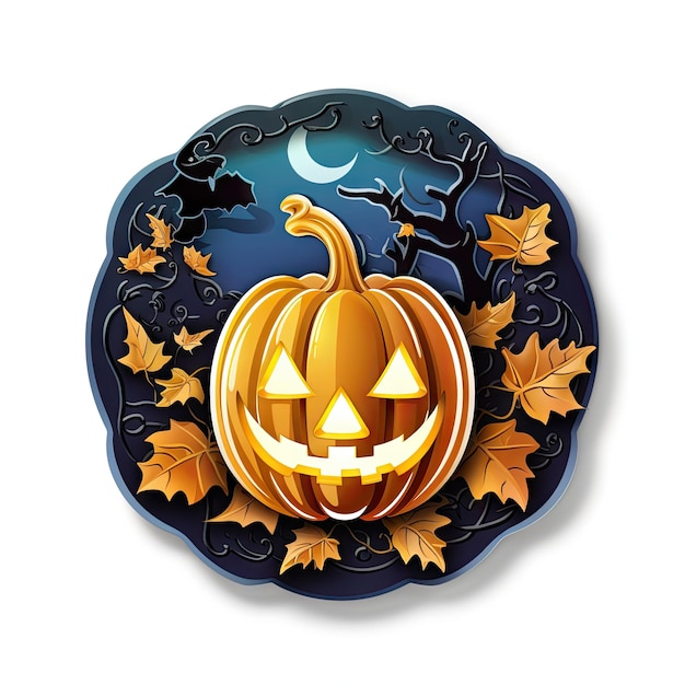 Halloween 3D sticker pumpkin on white background