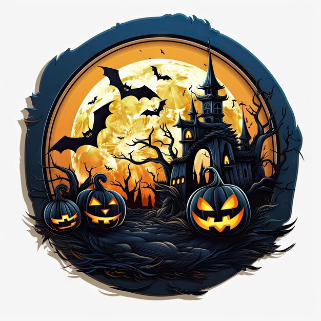 Halloween 3D sticker pumpkin on white background