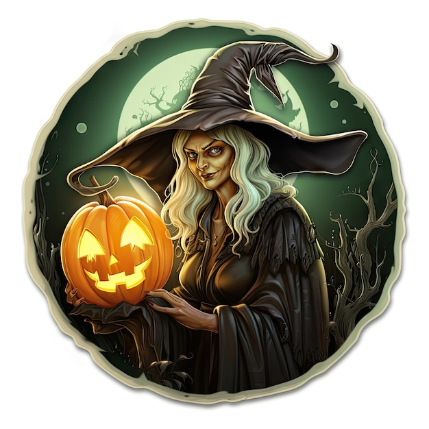 Halloween 3D sticker wicked witch on white background