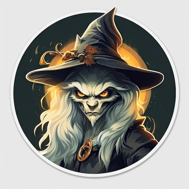 Halloween 3D sticker wicked witch on white background