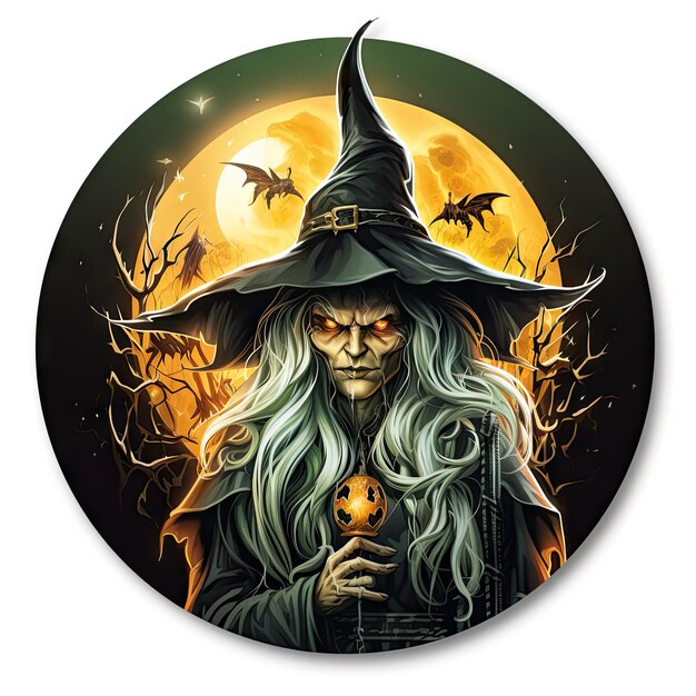 Halloween 3D sticker wicked witch on white background