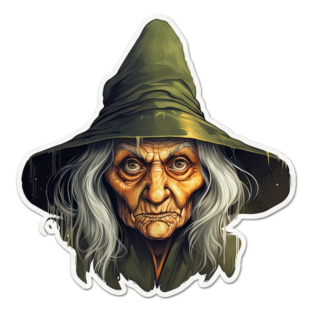 Halloween 3D sticker wicked witch on white background