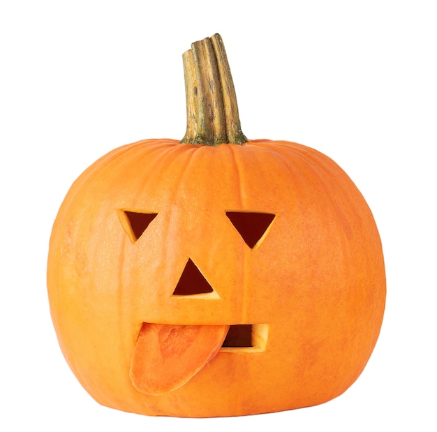Photo halloween accessory empty pumpkin in the form of a face isolate on a white background