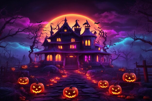 Halloween achtergrond Halloween Landschap achtergrond Halloween Night achtergrond Happy Halloween AI Generative