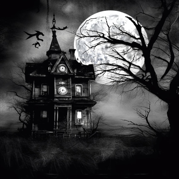 Halloween achtergrond met angstaanjagende pompoenen kaarsen op het kerkhof's nachts met een kasteel achtergrond