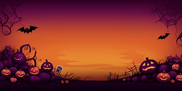 Foto halloween achtergrond met angstaanjagende pompoenen kaarsen op het kerkhof's nachts met een kasteel achtergrond
