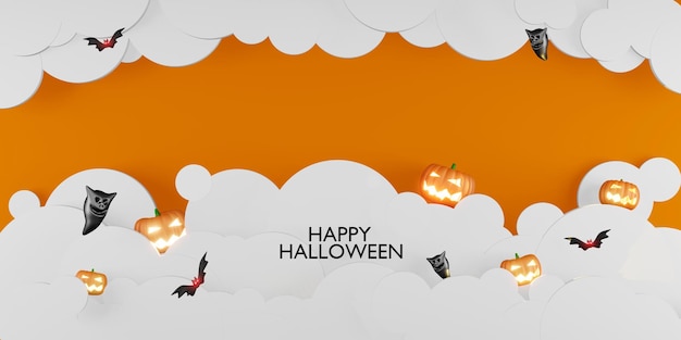 Halloween-achtergrond met hemel en pompoen 3d illustratie