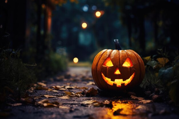 Foto halloween-achtergrond met jack o'-lantaarn generatieve ai