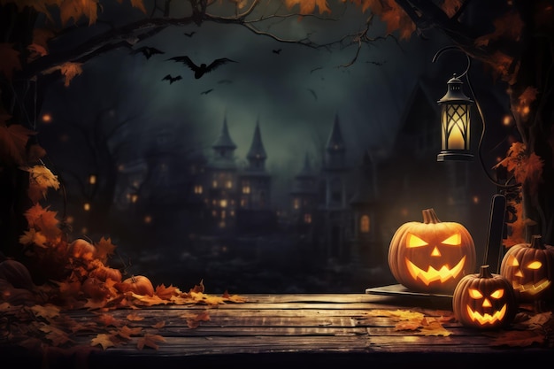 Halloween-achtergrond met Jack O'Lantern en pompoenen