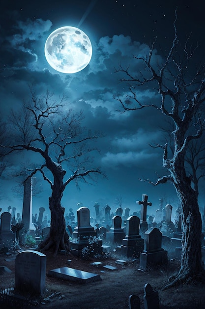 Foto halloween-achtergrond met oude begraafplaatsgrafsteen