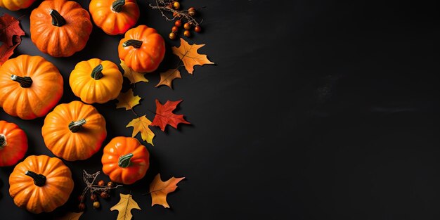 Halloween achtergrond met pompoenen op zwarte houten tafel