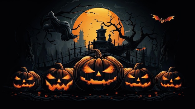 Halloween achtergrond met pompoenen vectorillustratie