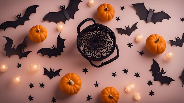 Halloween-achtergrond met pompoenenvleermuizen en kaarsen Hoogste mening