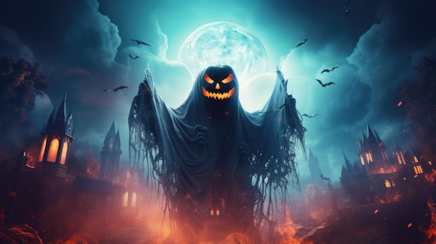 Halloween-achtergrond met spook Generatieve AI