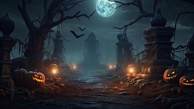 Halloween achtergrond met spookachtige gloeiende pompoen