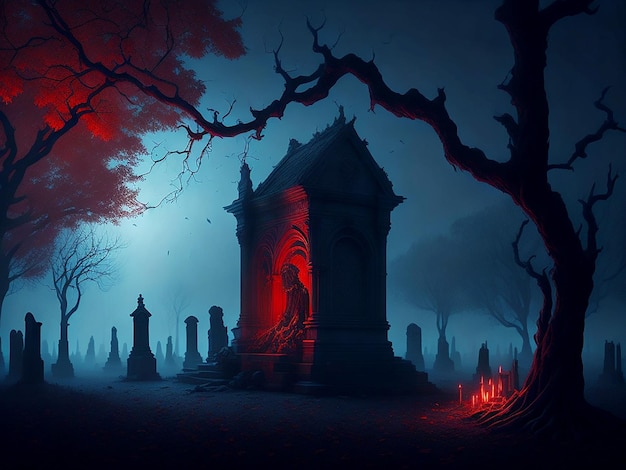 Halloween achtergrond van begraafplaats en kerkhof ai generatie