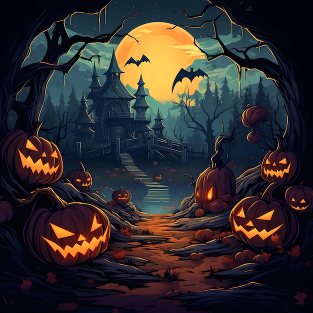 Halloween Achtergrondpompoenen en donkere kastelen groezelig