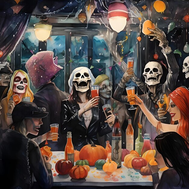 Страшная вечеринка на Хэллоуин для взрослых Генеративный искусственный интеллект Иллюстрация