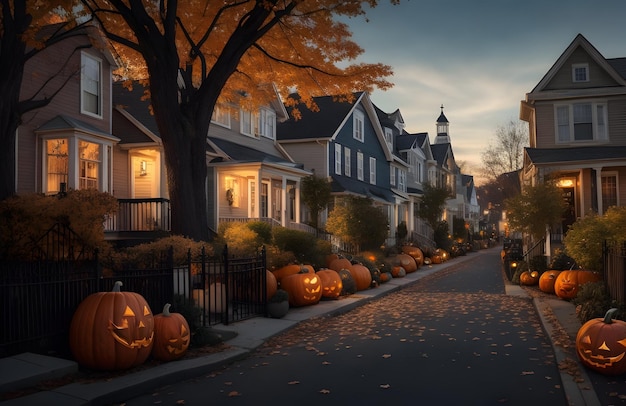 Halloween Amerikaanse straatpompoen op wegachtergrond