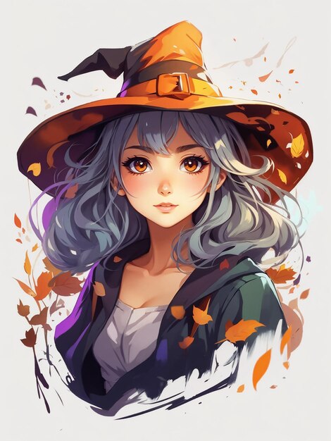 Photo halloween anime witch costume with orange hat