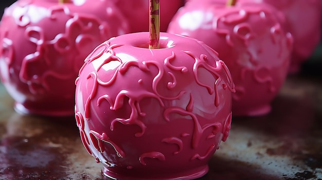 Halloween-appel in roze chocolade.