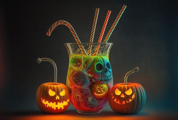 Искусство Хэллоуина с трубочками для коктейлей
