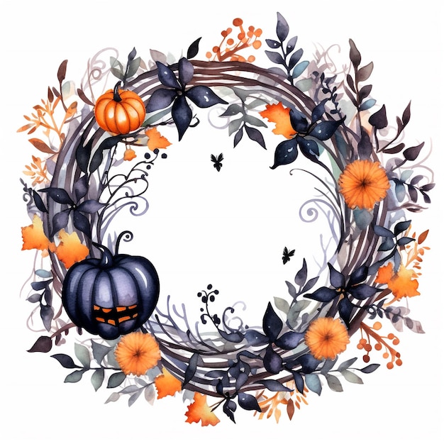 Photo halloween autumn wreath with pumpkins