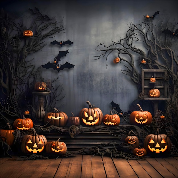 Foto sfondo di halloween palcoscenico di zucca