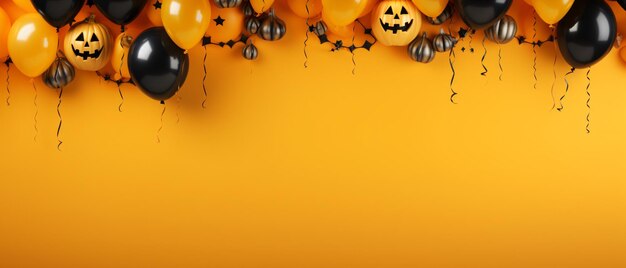 Halloween background banner including pumpkins balloons on the background Studio lighting