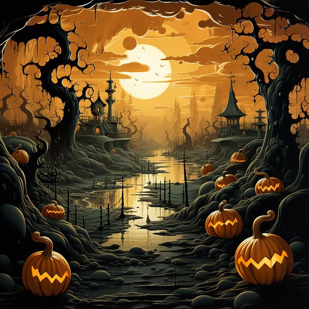 Premium AI Image Halloween background black gloomy gothic castle on