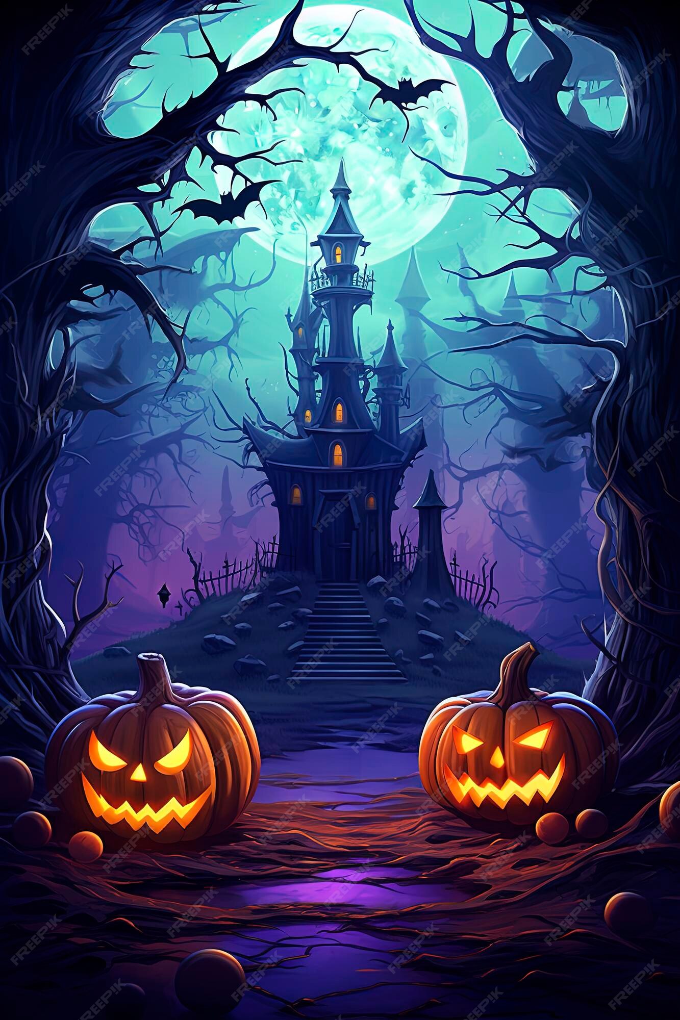 Premium AI Image  Halloween background capturing a spooky night scene 