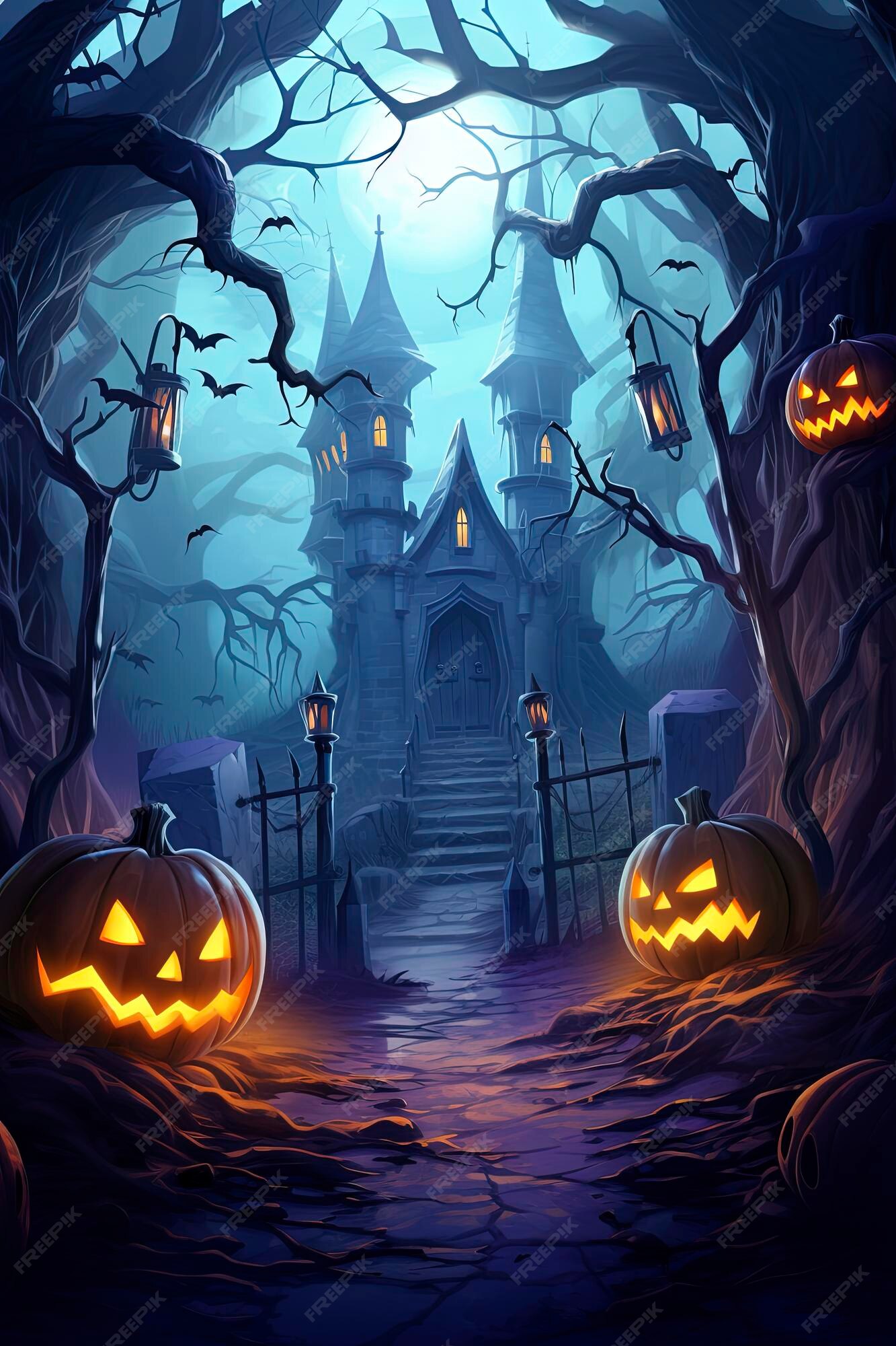 Premium AI Image  Halloween background capturing a spooky night scene 