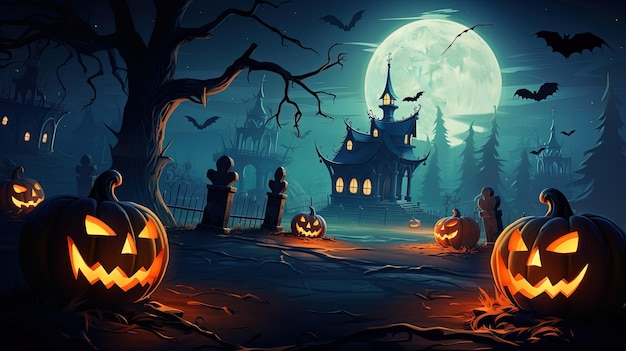 Premium AI Image | halloween background cartoon paper style