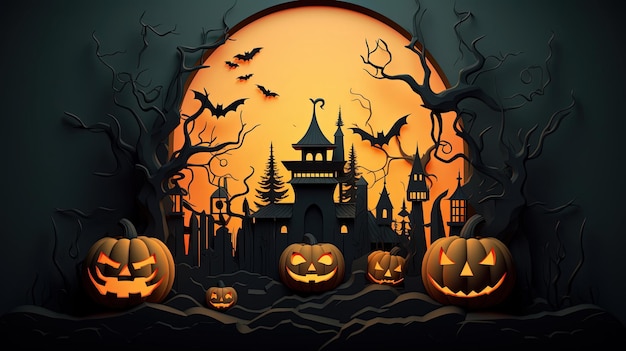 halloween background cartoon paper style