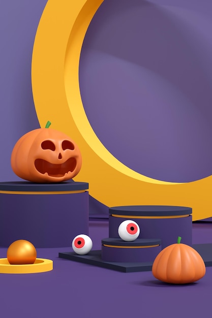 Halloween background colorful podium on stage with red and purple platform stage to show product stage on pedestal modern 3d studio