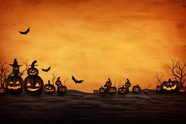 Halloween background in concept of recycle paper art with pumpkins and witch hat 3d render