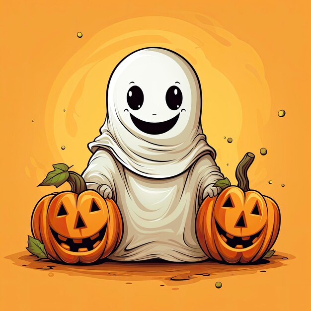 Halloween background cute ghost with pumpkin