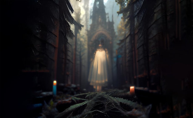 Хэллоуин фон Темный лес с мертвыми деревьями в белом лунном свете Хэллоуин страшный дизайн открытки с местом для текста